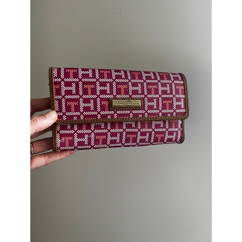 Tommy Hilfiger Pink Trifold Wallet Preppy Y2K Everyday Travel Iconic Tennis Prep
